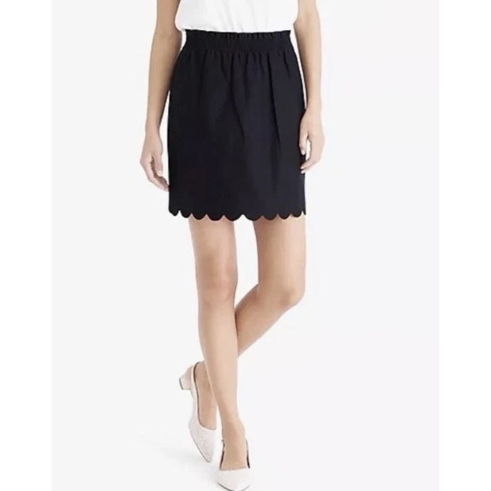 J.Crew Women's Size 2 Black Linen Cotton High Rise Scalloped Sidewalk Skirt‎